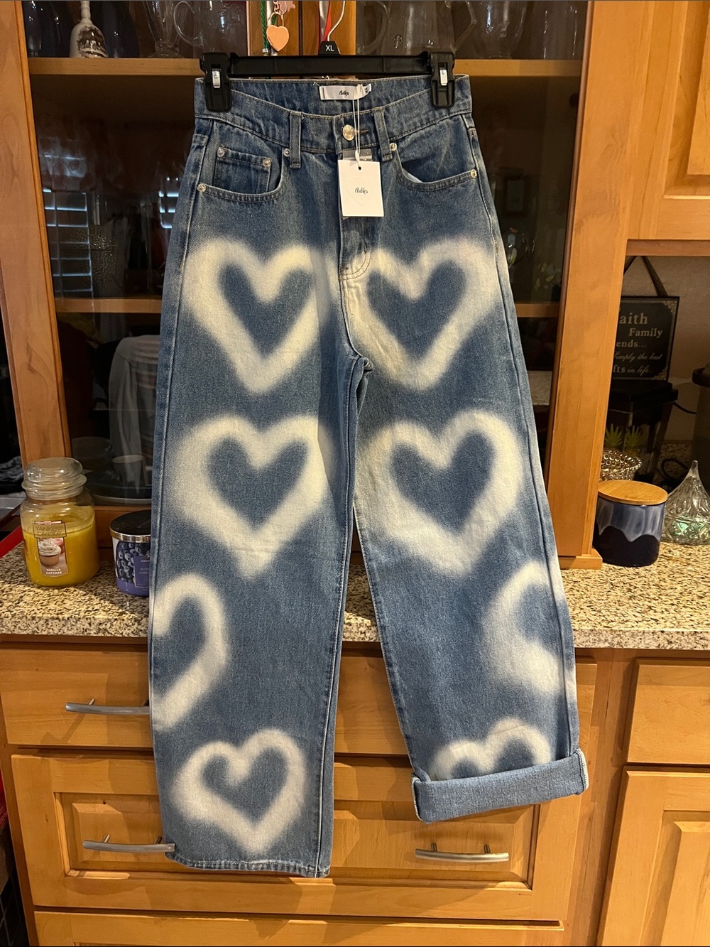 Adika Blue Denim Flare Jeans with White Heart Print